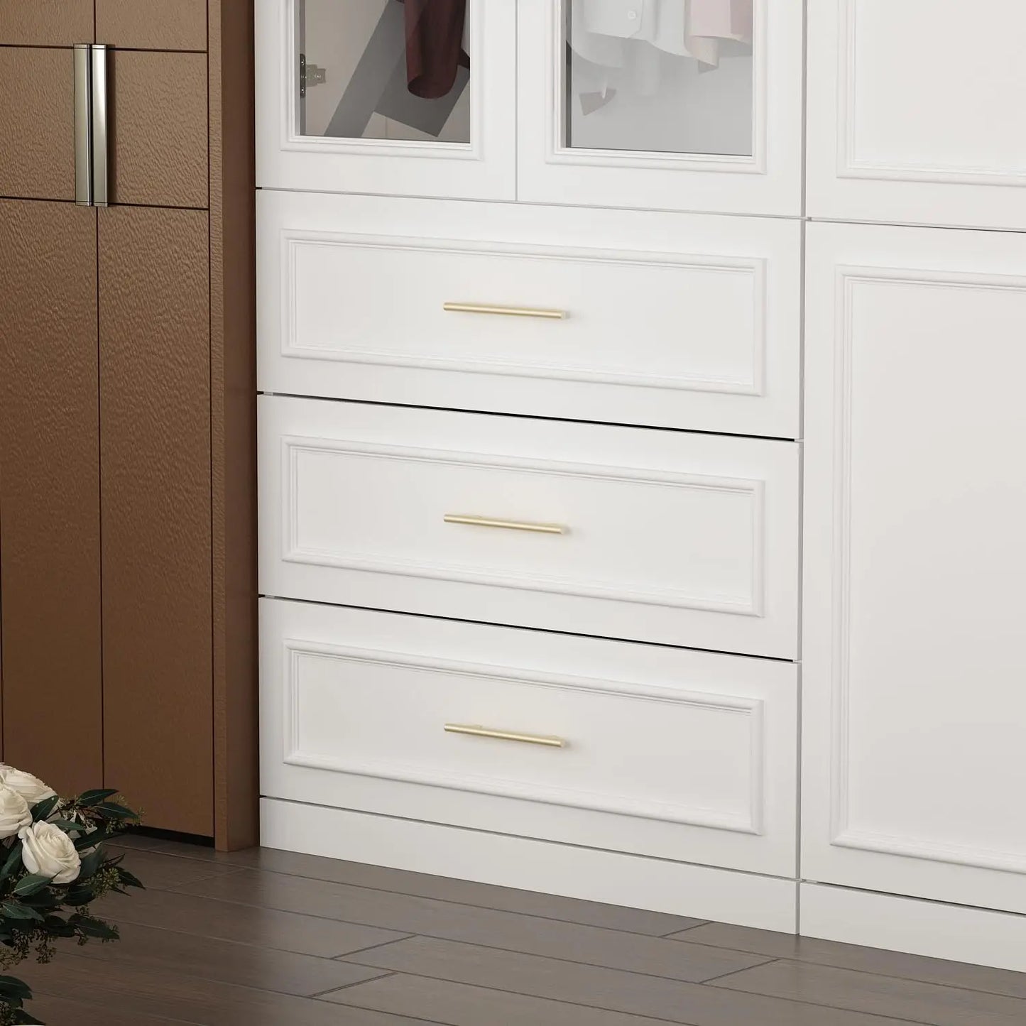 Extra Wide Wardrobe Armoire with 2/4/8 Doors,Drawers,Storage Shelves & Hanging Rods,Wooden Closet Cabinet for Bedroom,White