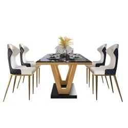 Hot Sale 2023 Luxury Nordic Modern Design Square Marble Dining Marble Dining Table 4 Seater 6 Chairs Dining Room Sets Furniture