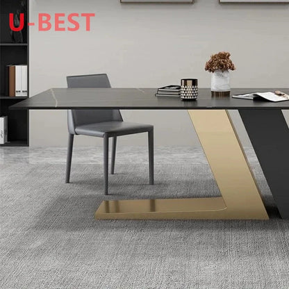 Modern Light Luxury Stainless Steel Natural Customized Marble Rectangular Table For Dining Room Italian Simple Furniture Set