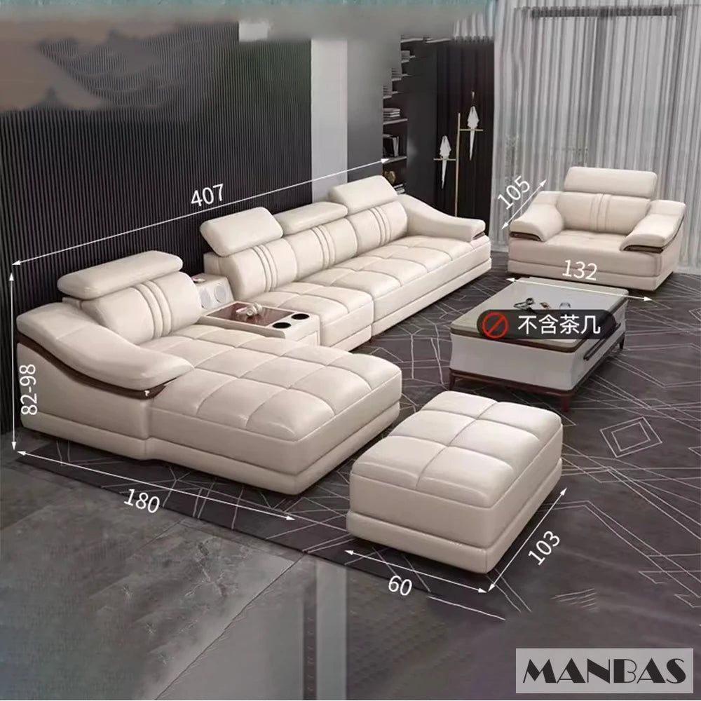 MINGDIBAO Luxury Italian Genuine Leather Sofa Set with USB and Bluetooth Speaker for Living Room, Nordic Sectional Couch Sofas