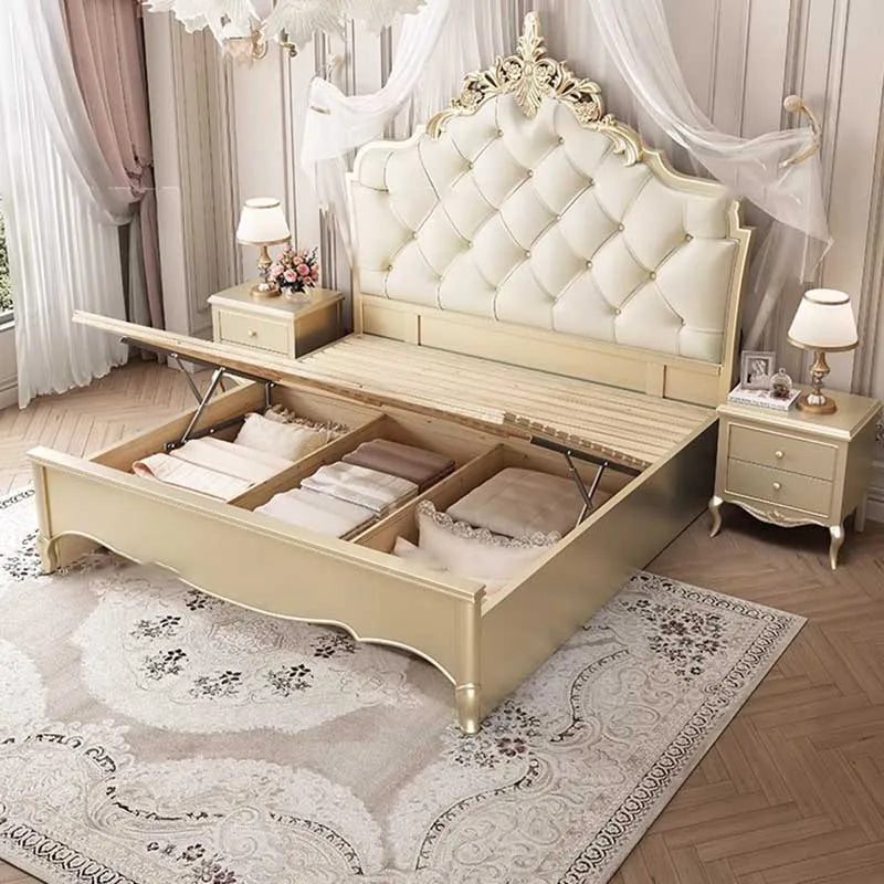 Storage Modern Whitr Double Bed King Size Wood Sleeping Luxury Twin Bed Frame Headboard Platform Cama De Casal Furniture