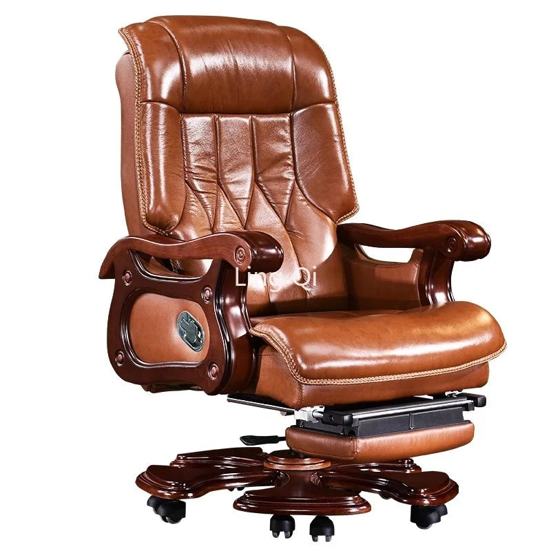 Genuine Leather Boss Office Chairs Reclining Massage Home Lifting Computer Chair Swivel Solid Wood Muebles Office Furniture