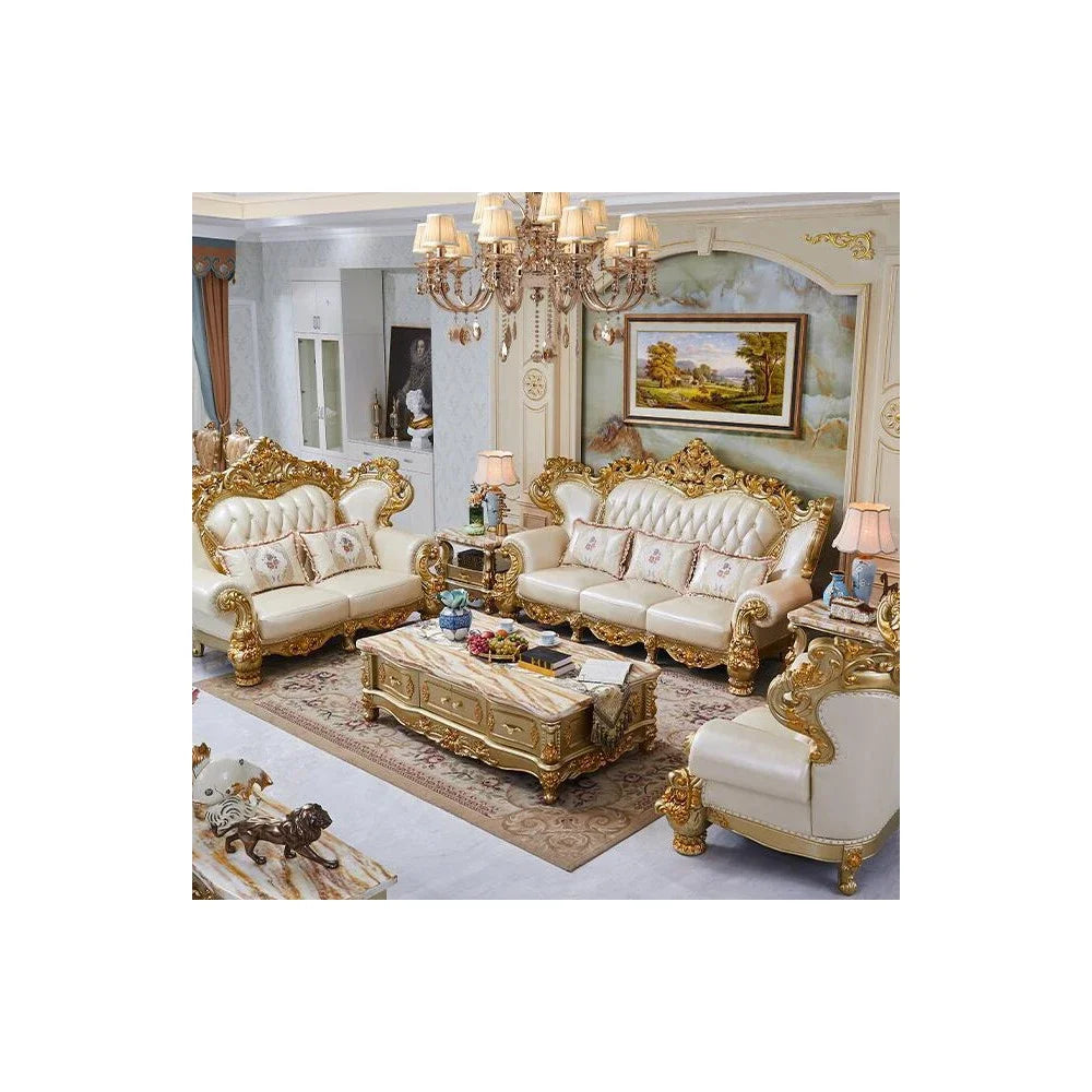 European Home Furniture Luxury Classic Antique Designed Genuine Leather Couches Sofas Living Room Sofas Set