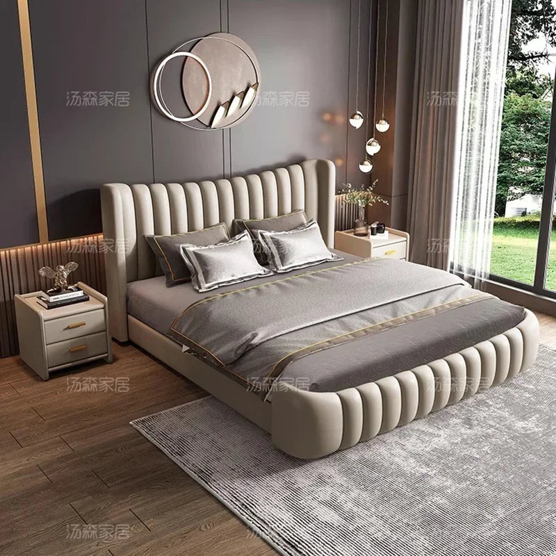 Nordic Wood Couple Bed Queen Size Multifonction Modern Lounge Bedroom Bed Storage Space Camas De Casal De Luxo Home Furniture