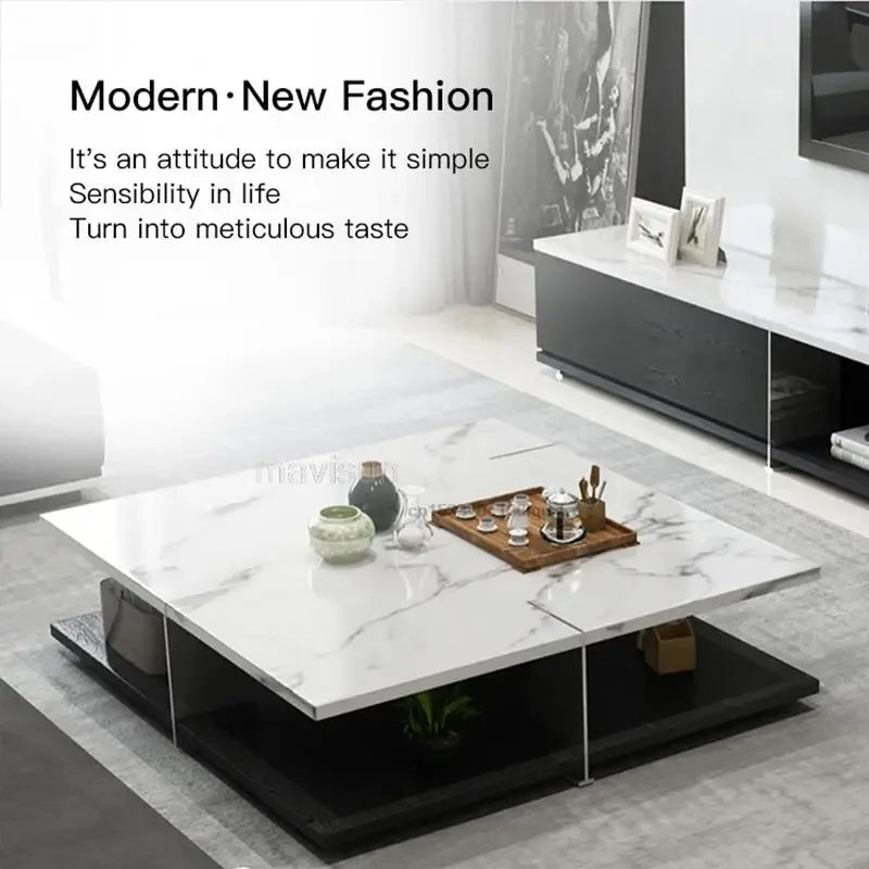 Marble Custom Square Coffee Table Italian Design High Class Luxury Tv Cabinet Living Room Centre Table Combination Tv Furniture