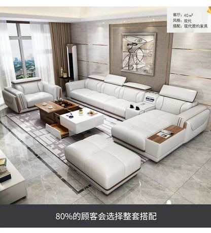 MANBAS Nordic Italian Leather Sofa Set Living Room Furniture Genuine Leather Couch Big Sofas with Bluetooth Speaker,Air Purifier