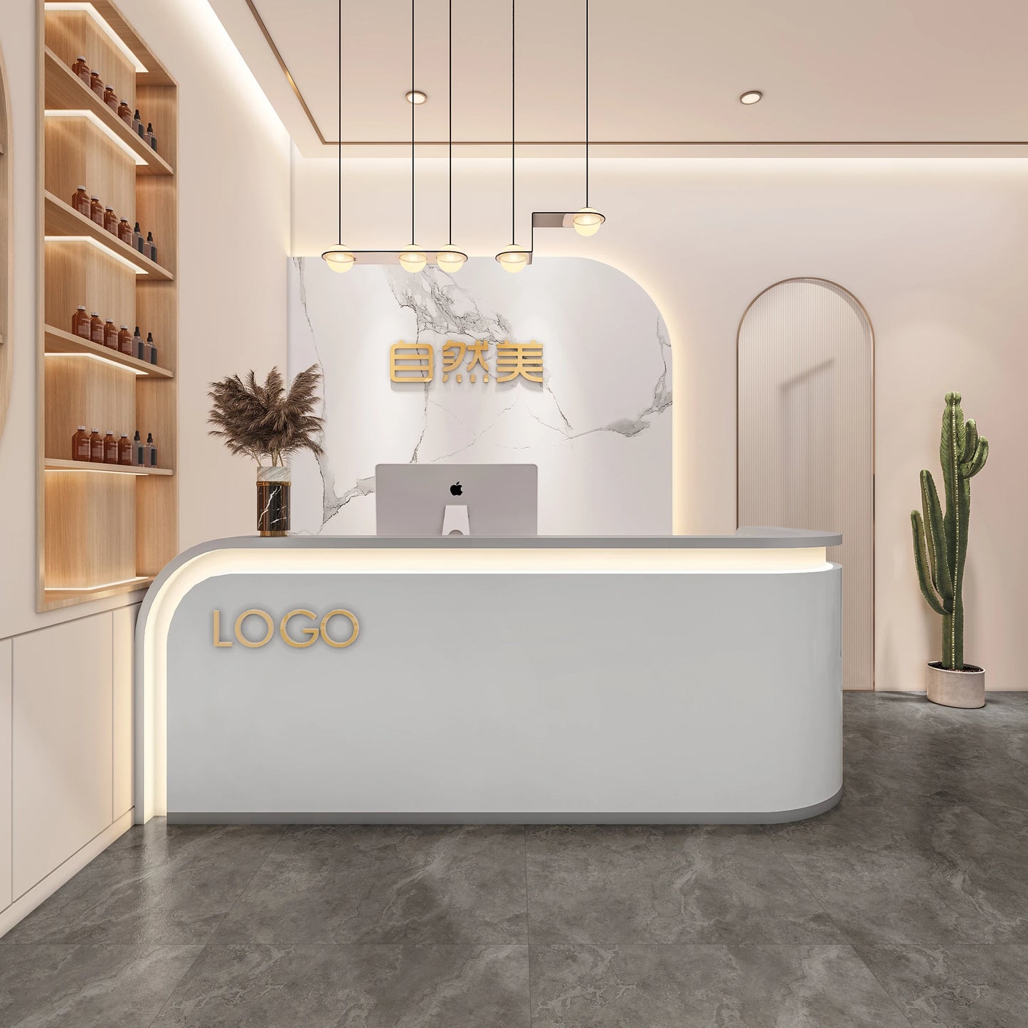 Customized Beauty Reception Desk Podium Modern Barbershop Simple Luxury Counter Front Desk White Comptoir Caisse Salon Furniture