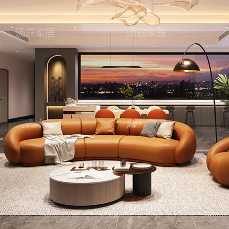 Luxury Lazy Living Room Sofas Curved Floor Leather Sectional Nordic Living Room Sofas Lounge Muebles Para El Hogar Furniture