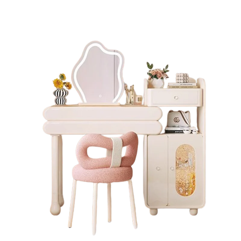 Simple White Dresser Table Stool Storage Natural Wood Dresser Table Vanity Minimalist Penteadeira Para Quarto Bedroom Furniture