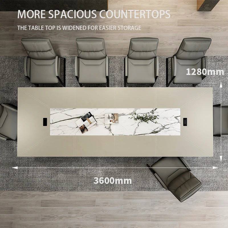 Italian-style multi-functional conference table rock slab long conference room negotiation table leather decorative table office