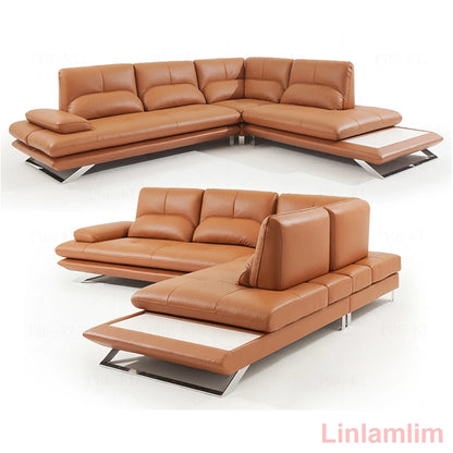 MINGDIBAO Luxurious Italian Genuine Leather Sofa Sets for Your Living Room Decor Big Convertible Couch with Functional Backrests