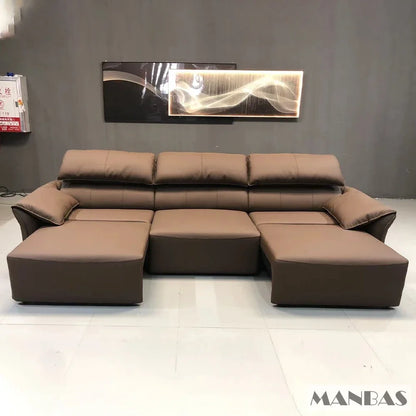 MANBAS Multifunction Folding Sofa Convertible - Electric Sofa Bed with Genuine Leather and Reclining Function for Home Cinema