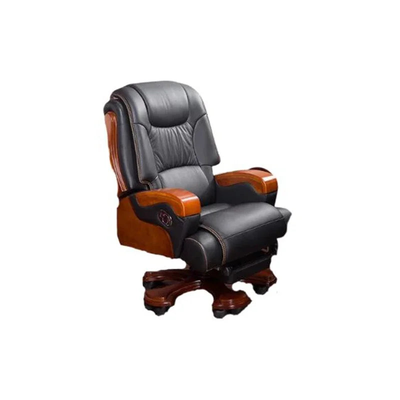 Elastic Office Chair Leather Wood Recliner Footrest Roller Adjustable Swivel Office Chair Executive Armrest Chaise Furniture