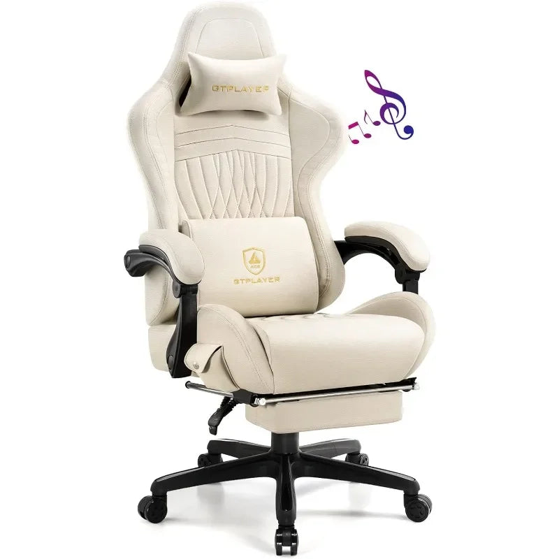 GTPLAYER Chair Computer Gaming Chair (Leather, Ivory)， office furniture  gaming chair