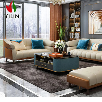 Luxury Leather Durable Sofas Couch For Living Room Sofa Sets Sectional Cream Color Comfortable Sofas