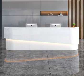 Hotel Front Desk Bar Reception Curved Counter Reception Desk Commercial Office Furniture Beauty Salon White Reception Table