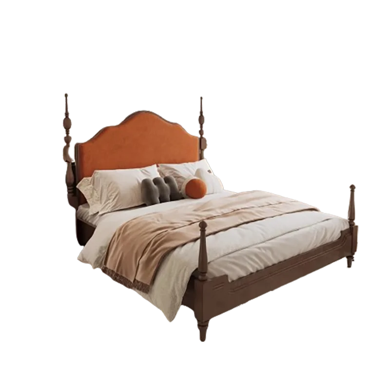 Modern Nordic Double Bed Villa Glamorous Shelves Wood King Size Twin Bed Frame Safe Sleeping Cama Box Casal Bedroom Furniture