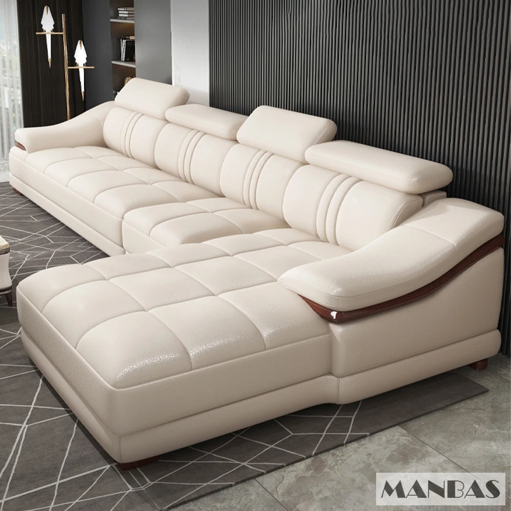 MINGDIBAO Luxury Italian Genuine Leather Sofa Set with USB and Bluetooth Speaker for Living Room, Nordic Sectional Couch Sofas