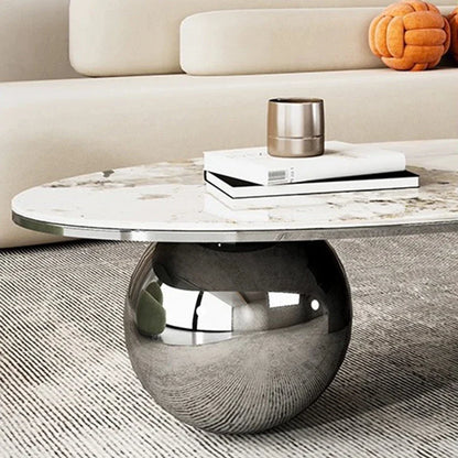 Nordic Oval Coffee Table Marble Top Luxury Design Metal Frame Legs Coffee Cabinet Living Room Floor Mueble Salon Room Furniture