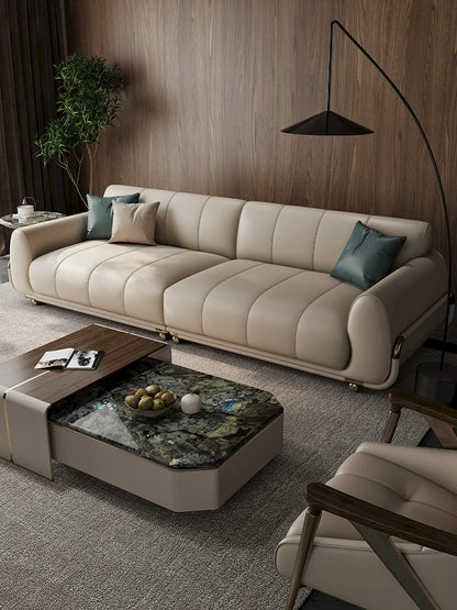 Light luxury leather sofa 2023 new first layer cowhide sofa designer living room large apartment straight row sofa