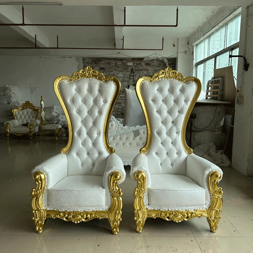 wholesale white wedding wooden throne chair, king and queen throne chairs luxury