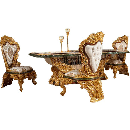 European solid wood carved luxury dining tables and chairs French palace villa luxury gold foil painted table customization