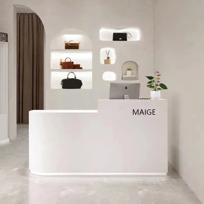 White Luxury Reception Desk Modern Small Checkout Shop Reception Counter Restaurant Study Escritorio Office Furniture LJ50RT