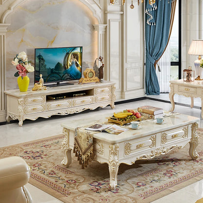 Luxury Simple TV Table Storage Marble Gold Organizer Room TV Table Stand White Muebles Salon Moderno Living Room Furniture