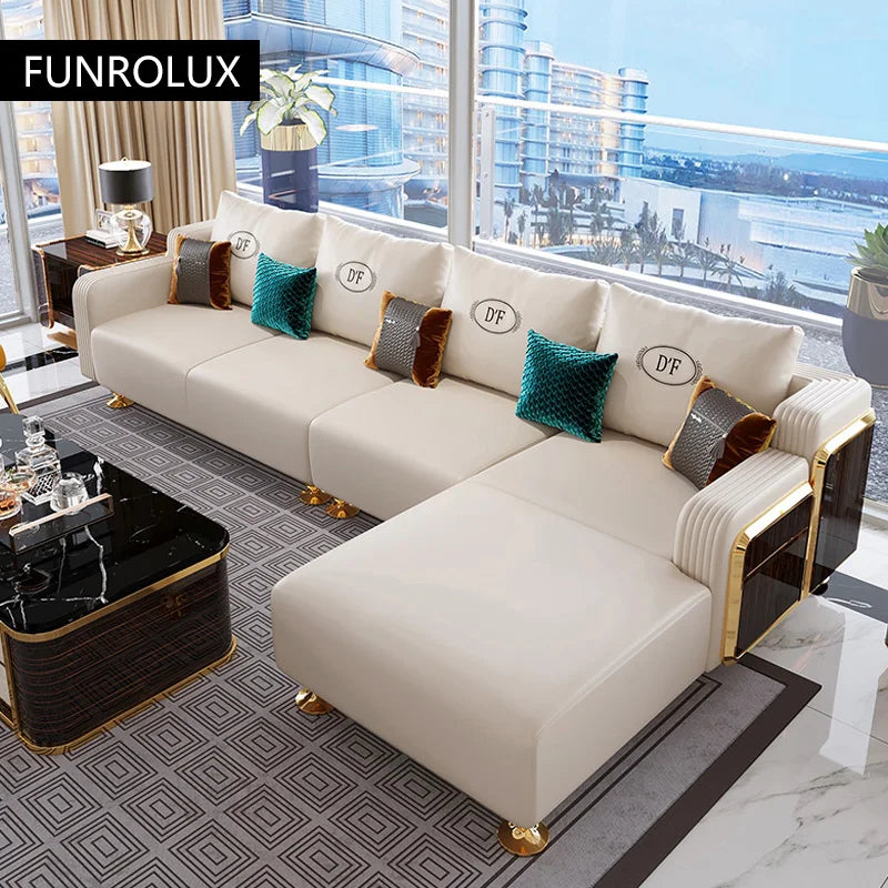 Modern Luxury Leather with Wooden Sofa Set, Fashion 2/3/4 Seater Sofa, Leather Couch for Living Room Accept Customzied Color