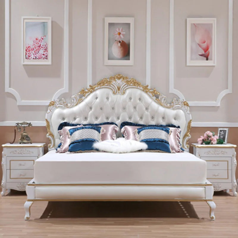 Queen Designer European Double Bed Modern Whitr Royal Bedframe King Size Double Bed Luxury Sleeping Cama Casal Bedroom Furniture