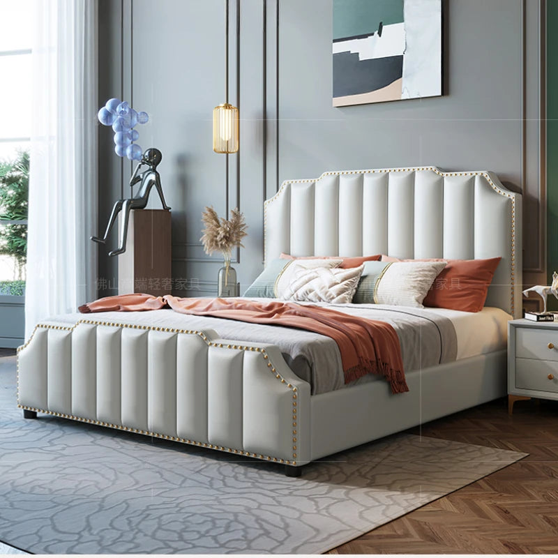 Pretty King Size Double Bed Elegant Modern Princess Luxury Leather Bed Full Size Letto Matrimoniale Bedroom Furniture Luxury