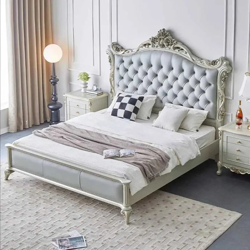 Storage Headboard Bed Frames Modern White Villa Wood Luxury Bed Frames Queen Design Sleeping letto matrimoniale home furniture