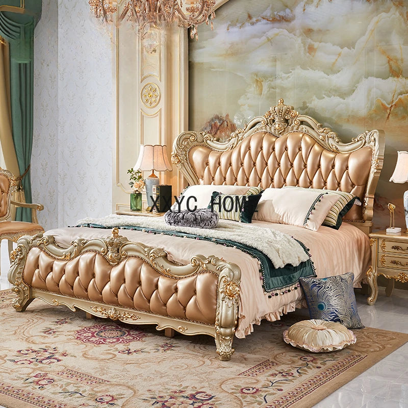 Luxury Queen Double Bed Royal Nordic Wood King Size Frame Double Bed Modern Sleeping Letti Matrimoniali Bedroom Furniture