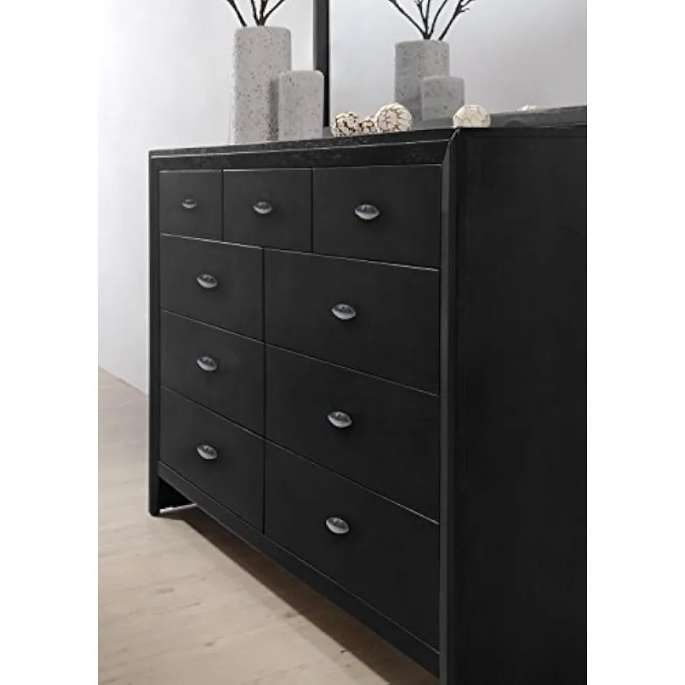 2023 New FurnitureGloria Black Finish Wood Dresser and Mirror.