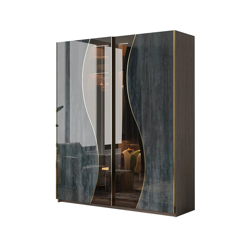 Luxury sliding door wardrobe household bedroom modern simple glass wardrobe high gloss locker room storage cabinet