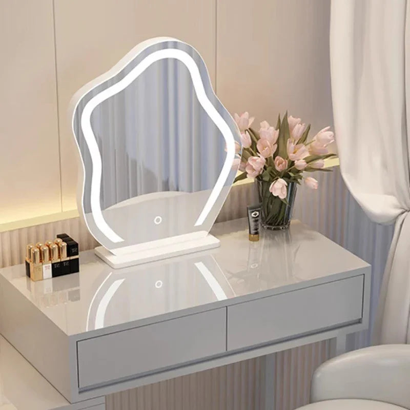 Fashion Mirror Dressing Table Woman Led Lights Modern Classic Makeup Table Drawer Chair Comfortable Coiffeuse Bedroom Furniture