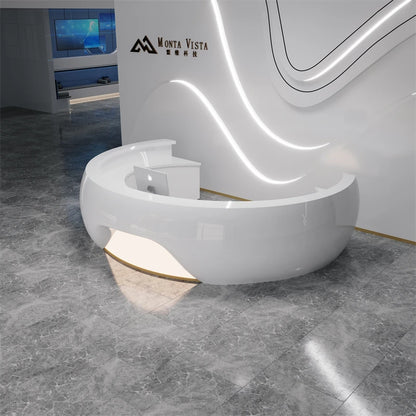 Customized Fiberglass Creative Cashier Company Front Desk Beauty Salon Paint Irregular Reception Desk Curved