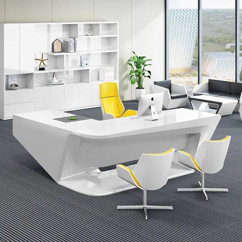 Boss Luxury Office Desks Computer Workstation Storage Executive Minimalist Design Office Table White Mesa Escritorio Furnitures