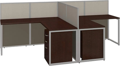 Cubicle Desk with Filing Cabinets and Panels | Easy Office Collection 2 Person Table Workstation, 60W x 45H, Mocha Cherry