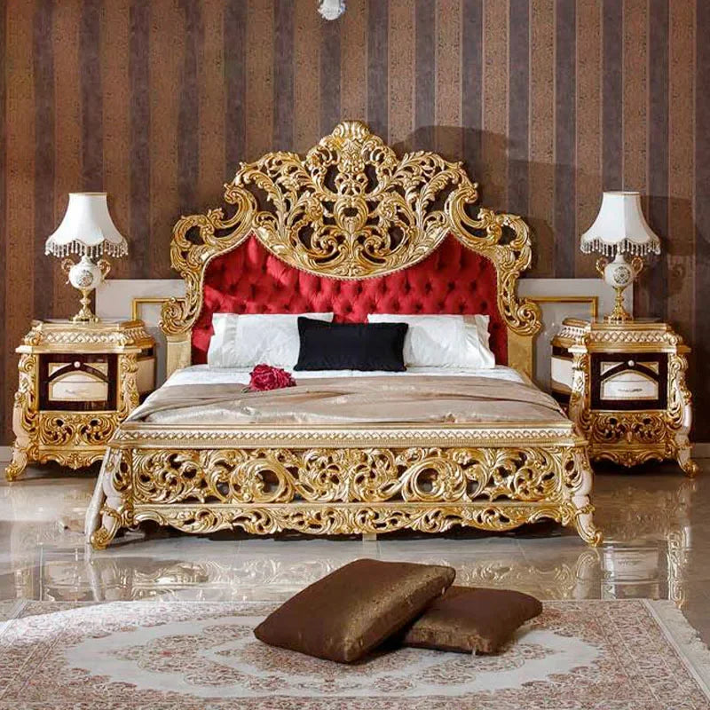 European style palace solid wood bed Italian French luxury cloth carving double bed villa large family furniture customization