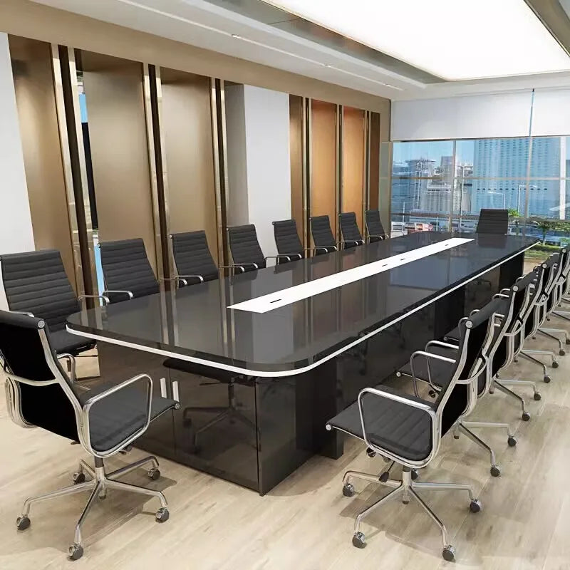 Black lacquered high-end conference table, modern office negotiation table, simple meeting table