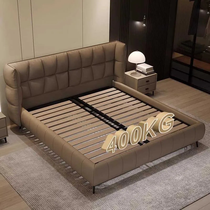 Waterproof European Double Bed Soft Modern White Wood Platform Luxury King Size Bed Frame Safe Sleeping Camas Bedroom Furniture