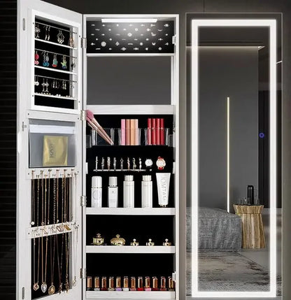 Full-length mirror wall-mounted with lamp multifunctional jewelry cabinet storage cabinet