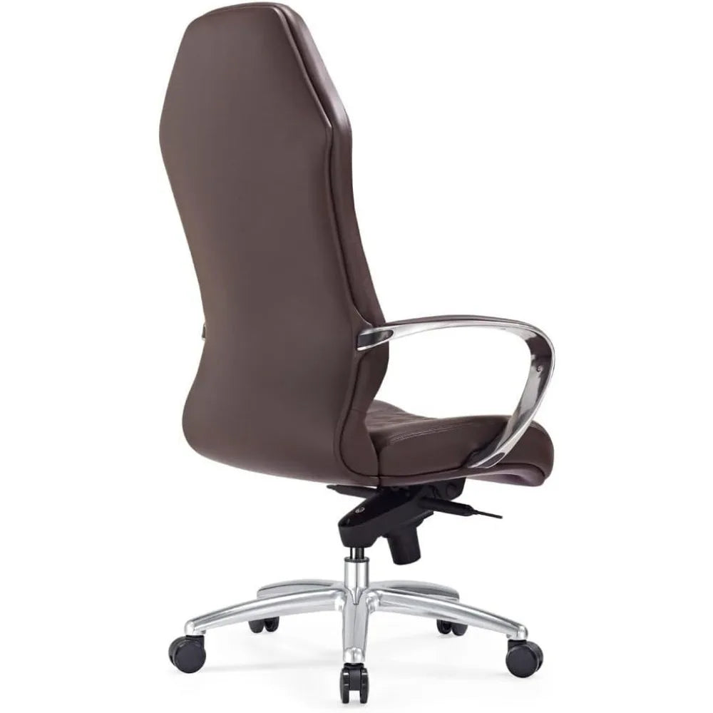 Furniture Modern Ergonomic Sterling Genuine Leather Executive Chair with Aluminum Base - Dark Brown