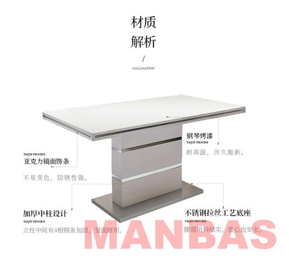 Linlamlim White Paint Stainless Steel Dining Table and 6 Chairs Mesas De Comedor for Dining room Mordern Home Kitchen Furniture