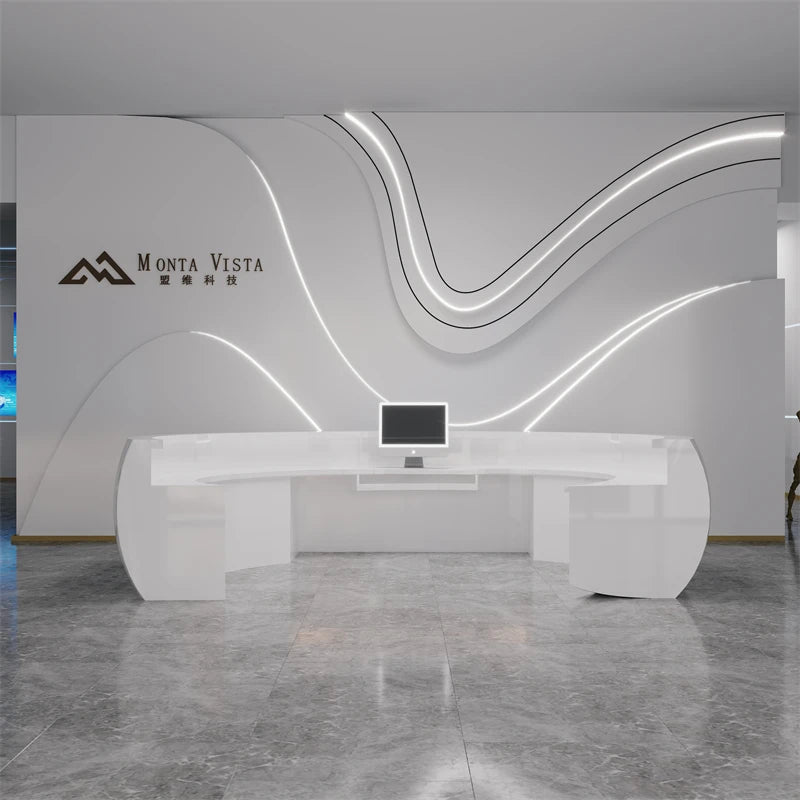 Customized Fiberglass Creative Cashier Company Front Desk Beauty Salon Paint Irregular Reception Desk Curved