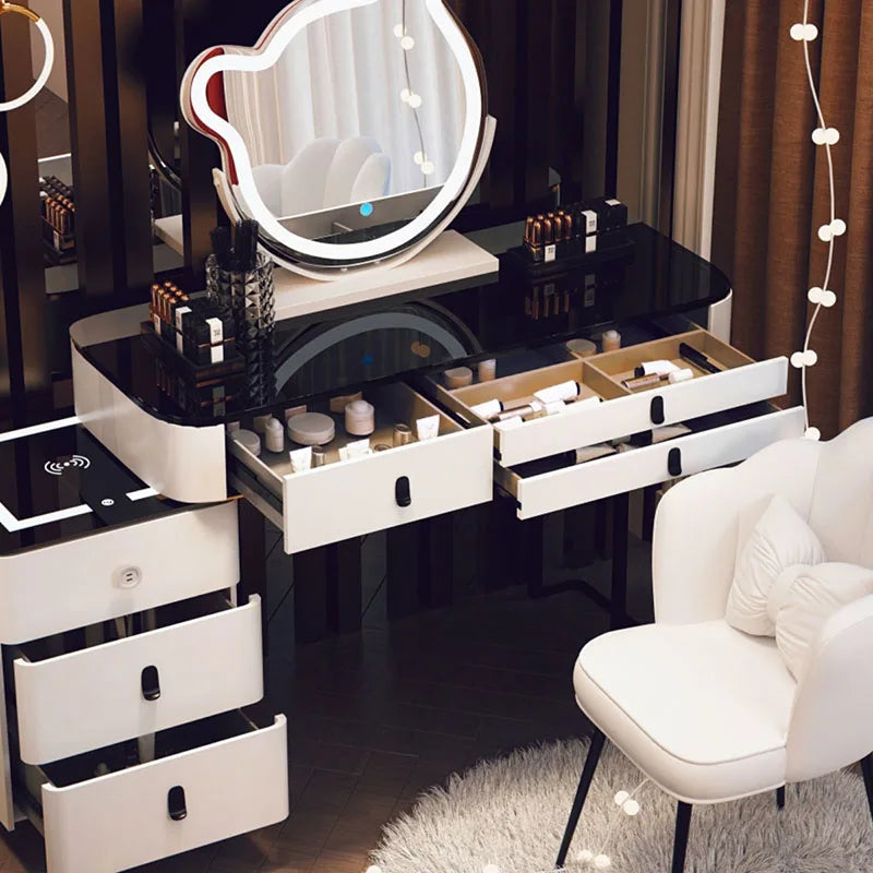 With Mirror And Lights Makeup Table Luxury Manicure Table Women Dressing Table Comfortable Cosmetics Penteadeira Hotel Furniture