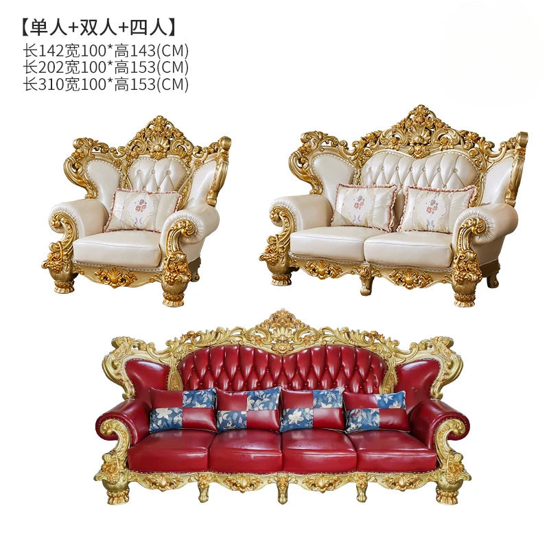 European Home Furniture Luxury Classic Antique Designed Genuine Leather Couches Sofas Living Room Sofas Set