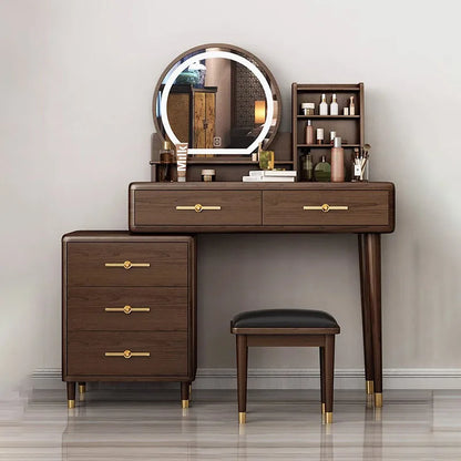 Chinese Style Brown Makeup Table With Mirror Originality Simplicity Makeup Table With Mirror Light Luxury Commode Home Furniture