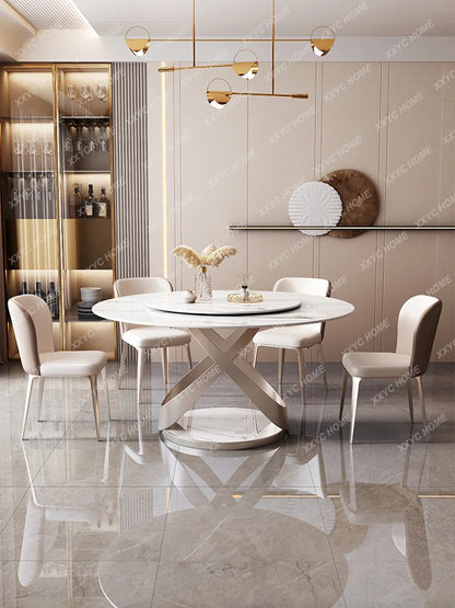 Minimalist Stone Plate round Dining Tables and Chairs Set Affordable Luxury Style Bright Dining Table Home